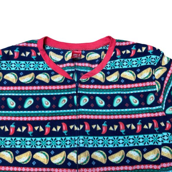 Jammies For Your Families Women's XL One Piece Pajama Set Tacos and Christmas - Picture 2 of 6